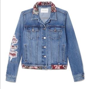 Vince Camuto Burgundy Brocade Trim Jean Jacket Size M